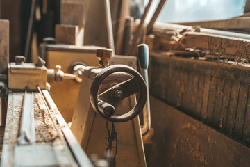 detail of lathe control element in a joinery