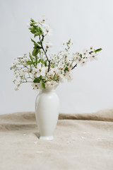 beautiful spring bouquet with white tender flowers