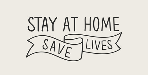 Vector handwritten stay at home save lives phrase. Quarantine situation