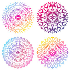 Set of colorful ethnic ornaments. Gradient mandala vector illustration for prin