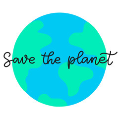 Happy Earth day vector illustration. Save the planet ecological awareness slogan. Calligraphy text with globe. 22 April. No more plastic bag.