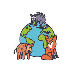 earth planet with animals around, fill style
