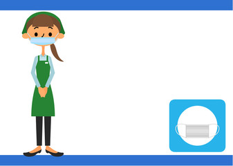 pixta用マスク着用のお知らせスーパーのおばちゃんズボン
