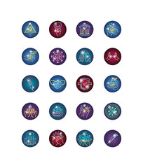 set of icons coronavirus prevention in neon light