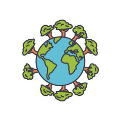 earth planet with trees around icon, fill style