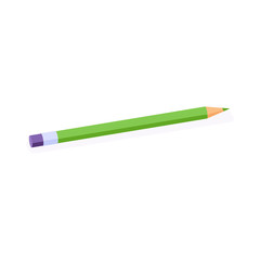 Pencil isometric icon vector illustration. Office supplies or education equipment green wooden pencil with eraser.
