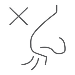No smell symptom thin line icon, infection and covid-19, coronavirus symptom sign, vector graphics, a linear icon on a white background, eps 10.