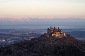 German Hohenzollern Castle in a barren winter landscape