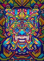 abstract barong head pop art illustration in geometric colorful