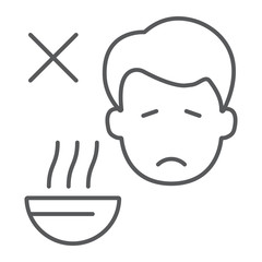 Fototapeta premium Loss of appetite thin line icon, diet and covid-19, coronavirus symptom sign, vector graphics, a linear icon on a white background, eps 10.