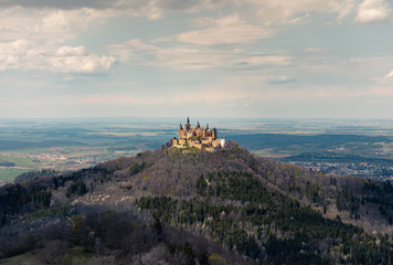 Medieval castle Hohenzollern with a cloudy blue sky in Germany
