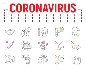 Coronavirus color line icon set, illness symbols collection, vector sketches, logo illustrations, covid 19 icons, epidemic signs linear pictograms package isolated on white background.