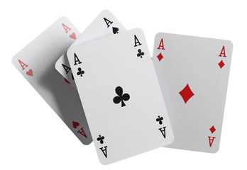 Poker, four aces, playing cards isolated on white background with clipping path