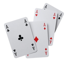 Poker, four aces, playing cards isolated on white background with clipping path
