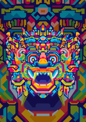 abstract barong head pop art illustration in geometric colorful