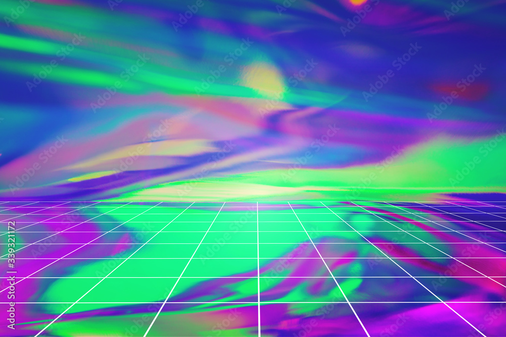 Aufkleber abstrblurred background in violet, pink and mint colors with perspective grid. abstract holographic 