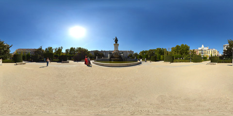 360 panorama of Fallen Angel statue, Retiro Park, Madrid