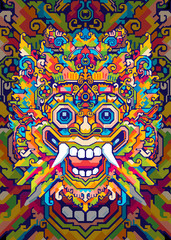 abstract barong head pop art illustration in geometric colorful