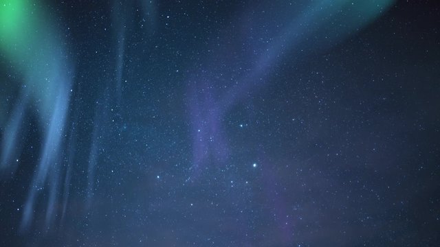 Aurora in Milky Way Galaxy Night Sky Time Lapse Stars Simulated Northern Lights