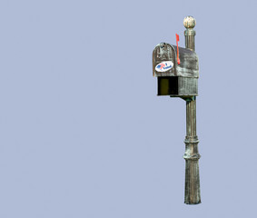 Metal mailbox for rural homes with I Voted sticker as concept for voting by mail or absentee ballot...