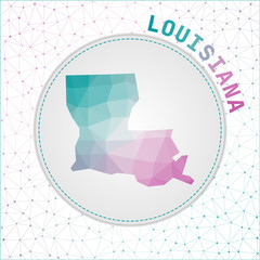 Vector polygonal Louisiana map. Map of the us state with network mesh background. Louisiana illustration in technology, internet, network, telecommunication concept style . Superb vector illustration.