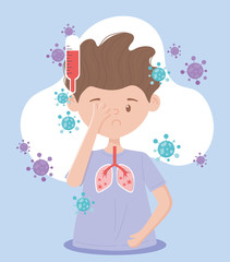 covid 19 quarantine, sad boy fever infected pandemic