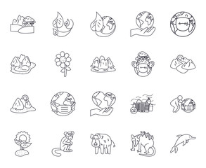animals, planet and nature icon set, line style