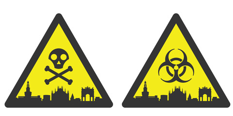 Milan Danger Emergency Biological Hazard Signs and Skyline