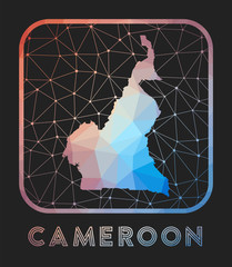 Cameroon map design. Vector low poly map of the country. Cameroon icon in geometric style. The country shape with polygnal gradient and mesh on dark background.