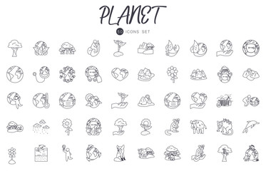 planet and nature icon set, line style