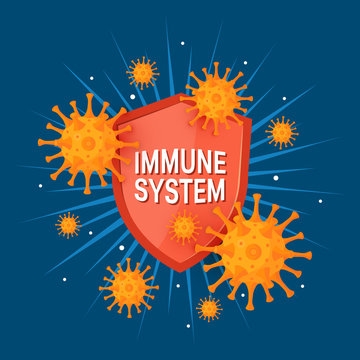 Immune System Icon In Cartoon Style, Vector