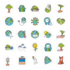 trees and nature icon set, fill style