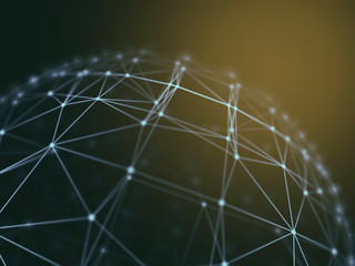 Abstract technology neural network and sphere geometry orb and polygonal lines and dots. Futuristic Technology, digitally generated image, 3d rendering