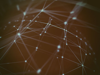 Abstract technology neural network and sphere geometry orb and polygonal lines and dots. Futuristic Technology, digitally generated image, 3d rendering