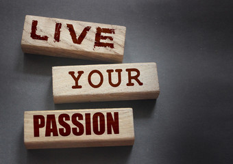 Live your passion words written on wooden blocks. live your dream predestination self motivation coaching concept