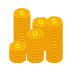 Golden dollar coins stack in flat isometric style