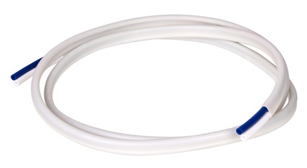 White flexible plastic water  hose isolated on white background. Such double hose can be used for installation of flowing water for water filtration system