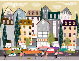 City landscape. Cute vector illustration for postcards, printing, banner, books.