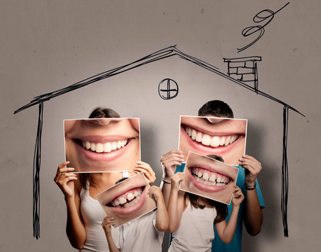 happy young family with children staying home. Confinement concept.