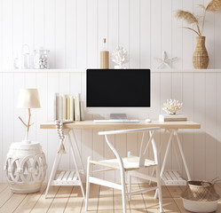 Comfortable working place at home, home office, 3d render