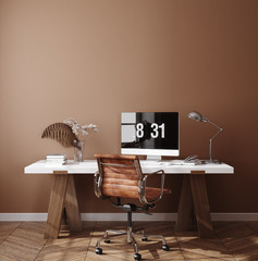 Comfortable working place at home, home office, 3d render