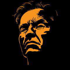 Old Man portrait silhouette in backlight. 