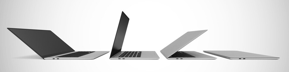 Group of Modern Slim Laptops on gradient background