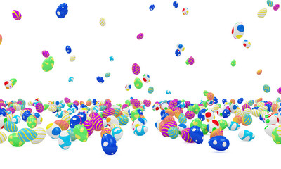 Heap of Painted Easter Eggs falling on white background. 3D Rendering