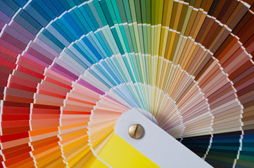 Close-up of catalog of paints with a various color palette