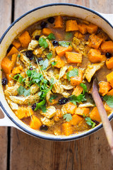 Chicken with cumin, turmeric and coriander with sweet potatoes 