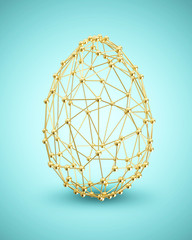 Golden Easter Egg with Ornament Pattern on turquoise gradient background. 3D Rendering