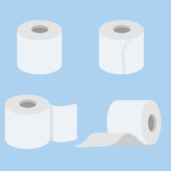 Set of toilet paper rolls in different positions. Toilet and bathroom element. Hygiene and sanitation. Cartoon flat illustration