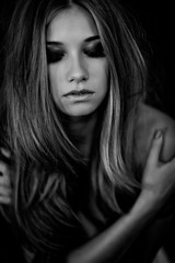 Fototapeta premium Beautiful woman black-white portrait. Beautiful face.