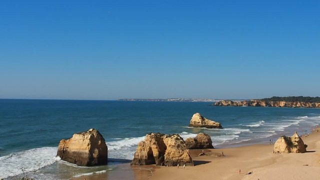 View of Praia dos Tres Castelos beach in Portimao, Algarve, Portugal